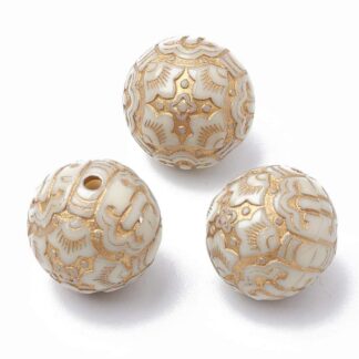 Acrylic Round Beads – Beige/Gold – 14mm – Pack Of 2