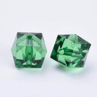 Acrylic Beads – Faceted Cube – Green – 8x8mm – Pack Of 2