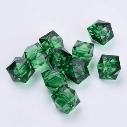 Acrylic Beads – Faceted Cube – Green – 6x6mm – Pack Of 2