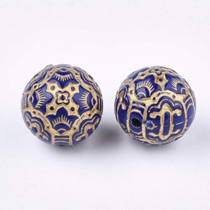 Acrylic Round Beads – Dark Blue/Gold – 14mm – Pack Of 2