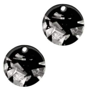 Resin Charm/Pendant – Round – Black/Silver – 12mm