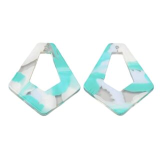 Acrylic Pendant – Kite – Turquoise Multi – 34x29mm