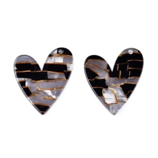 Acrylic Heart Pendant – Black/Grey – 30x24mm