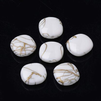 Acrylic Beads – White/Gold – 12x11mm – Pack Of 2