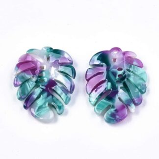 Acrylic Pendant – Leaf – Purple Multi – 26x20mm