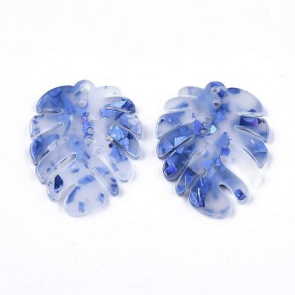 Acrylic Pendant – Leaf – Blue Multi – 24x19mm