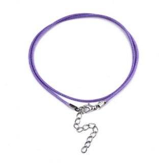 Waxed Cotton Cord Necklace - Medium Purple - 1.5mm x 43cm + ext chain