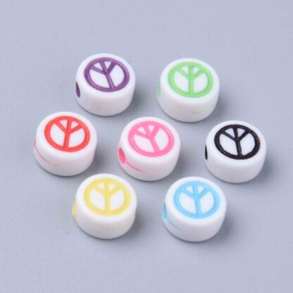 Acrylic Beads – Peace Sign – Multicoloured – 7x4mm – Pack Of 50