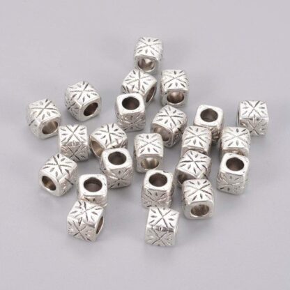 Cube Spacer Bead – Large Hole – Antique Silver – 9x9mm