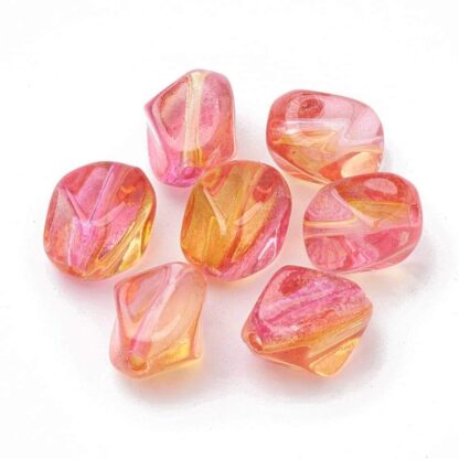 Acrylic Polygon Beads – Fuschia/Orange – 12x8mm – Pack Of 2