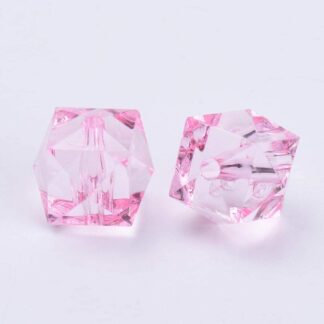 Acrylic Beads – Faceted Cube – Pink – 10x10mm – Pack Of 2