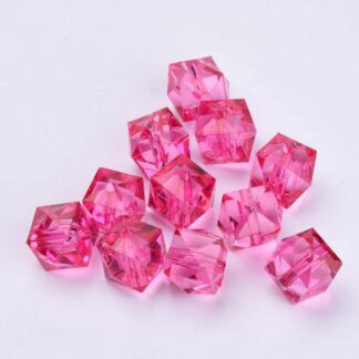 Acrylic Beads – Faceted Cube – Cerise – 8x8mm – Pack Of 2