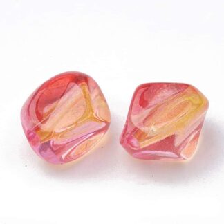 Acrylic Polygon Beads – Fuschia/Orange – 12x8mm – Pack Of 2