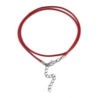 Waxed Cotton Cord Necklace - Red - 1.5mm x 43cm + ext chain