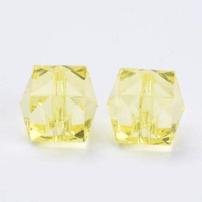 Acrylic Beads – Faceted Cube – Yellow – 9x9mm – Pack Of 2