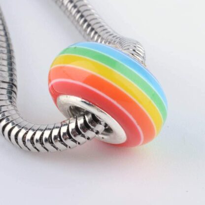 Rainbow Stripe Rondelle Bracelet Bead – Large Hole – 14x8mm