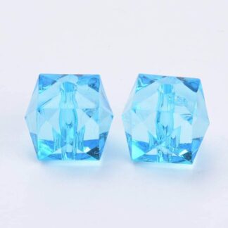 Acrylic Beads – Faceted Cube – Turquoise – 10x10mm – Pack Of 2