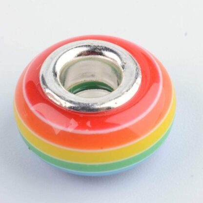 Rainbow Stripe Rondelle Bracelet Bead – Large Hole – 14x8mm