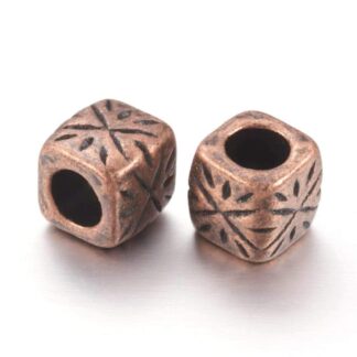 Cube Spacer Bead – Large Hole – Copper – 9x9mm