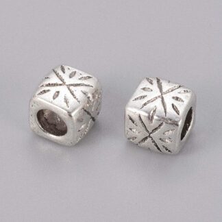 Cube Spacer Bead – Large Hole – Antique Silver – 9x9mm
