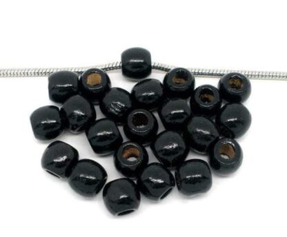 Wooden Barrel Beads – Black – Large Hole – 11x12mm – Pack Of 2