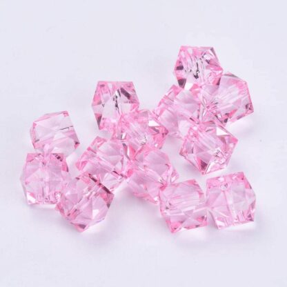 Acrylic Beads – Faceted Cube – Pink – 10x10mm – Pack Of 2