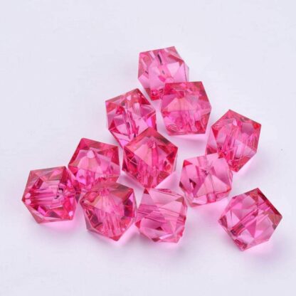 Acrylic Beads – Faceted Cube – Cerise – 10x10mm – Pack Of 2