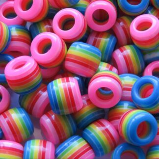 Resin Barrel Bead – Large Hole – Neon Pink Rainbow – 11×10.5mm