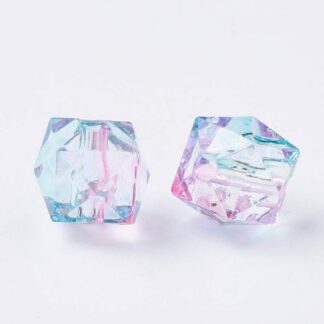 Acrylic Beads – Faceted Cube – Blue/Pink – 8x8mm – Pack Of 2