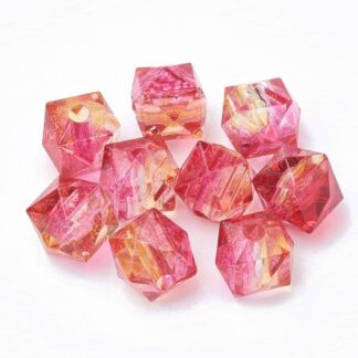 Acrylic Beads – Faceted Cube – Fuchsia /Orange – 8x8mm – Pack Of 2