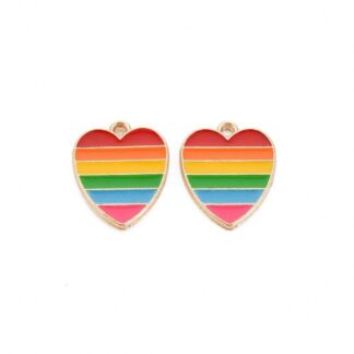 Heart Charm – ‘Love Wins’ Banner – Gold / Rainbow Enamel – 17x21mm