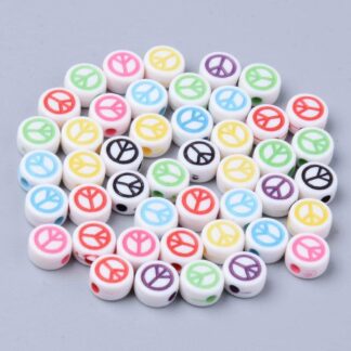Acrylic Beads - Peace Sign - Multicoloured - 7x4mm - Pack Of 50