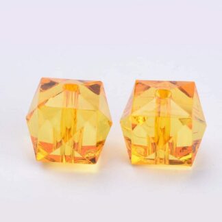 Acrylic Beads – Faceted Cube – Yellow – 9x9mm – Pack Of 2