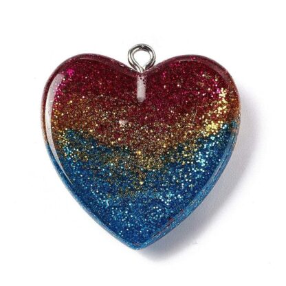 Resin Glitter Heart Pendant – 28x27mm