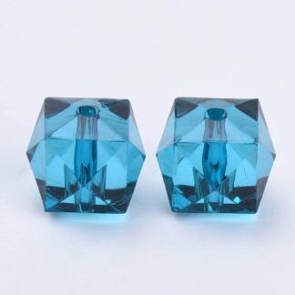 Acrylic Beads – Faceted Cube – Teal – 8x8mm – Pack Of 2
