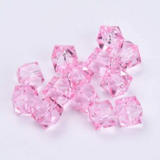 Acrylic Beads – Faceted Cube – Pink – 8x8mm – Pack Of 2