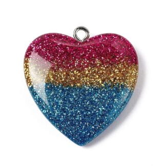 Resin Glitter Heart Pendant – 28x27mm