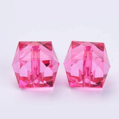Acrylic Beads – Faceted Cube – Cerise – 10x10mm – Pack Of 2