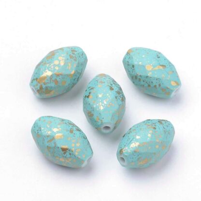 Acrylic Bead – Oval – Turquoise/Gold – 17x11mm