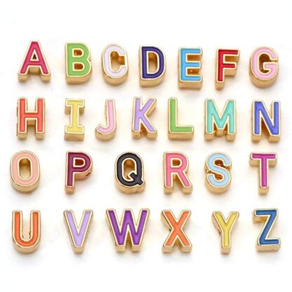 Alphabet Letter Charm Bead Set – Gold/ Enamel – 29 Piece Set