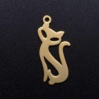 Cutout Cat Charm – Stainless Steel – Gold – 23x10mm