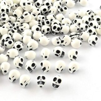 Acrylic Skull Beads – White/Black – 9x7mm – Pack Of 20