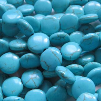 Imitation Howlite Beads – Flat Round – Dark Turquoise – 12x6mm – Strand Of 37