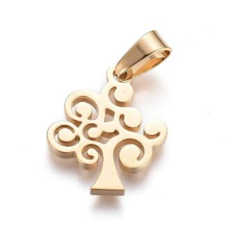 Tree Of Life Pendant – Stainless Steel – Gold – 16x12mm