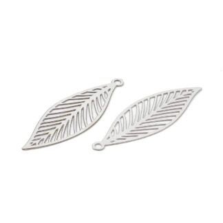 Filigree Leaf Charm – Stainless Steel – 32x10mm