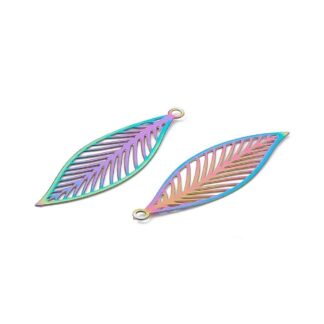 Filigree Leaf Charm – Stainless Steel – Multicoloured – 32x10mm