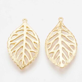 Brass Pendant – Leaf – 18 K Gold Plated – 23x13mm