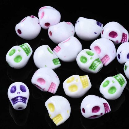 Acrylic Skull Beads – White/Multi – 9x7mm – Pack Of 20