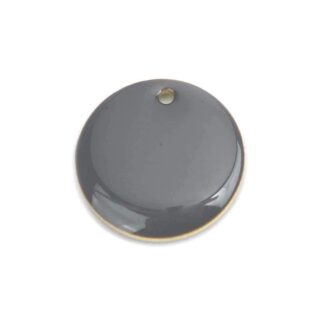 Enamelled Copper Disc Charm/Pendant – Grey – 16mm