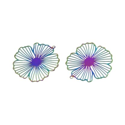 Filigree Flower Pendant – Stainless Steel – Multicoloured – 35x33mm
